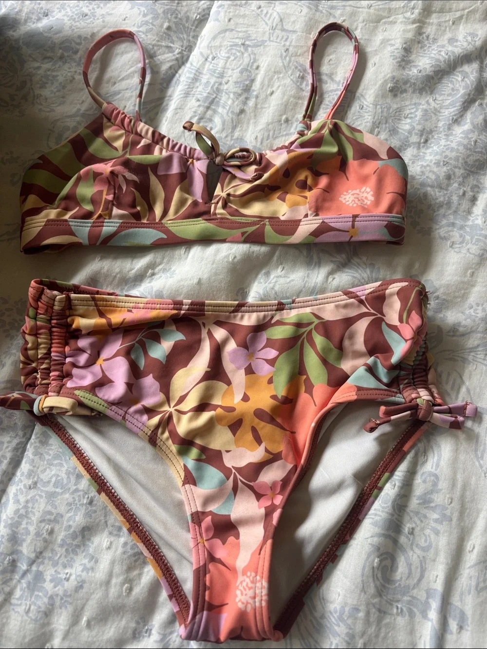 Billabong Girls Floral Tie-Detail Bikini Set in Multi-Color